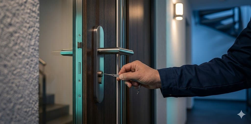 Schließtechniker bei einer schonenden Türöffnung